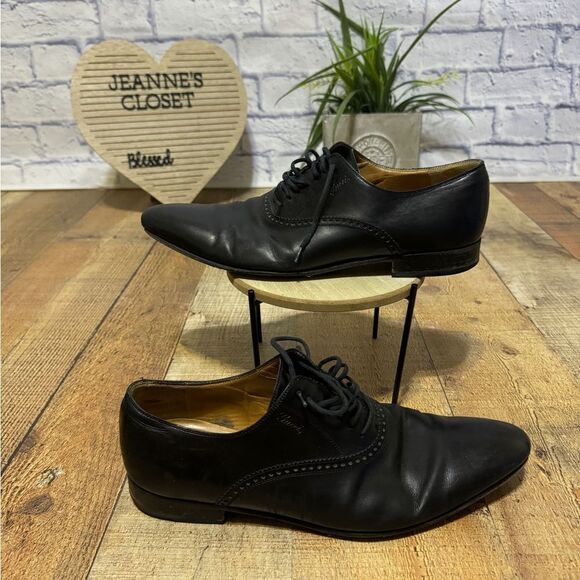 GUCCI 'Brogue' Men’s Sz 8 Black Leather Plain Toe Oxfords Italian Shoes - Picture 3 of 15